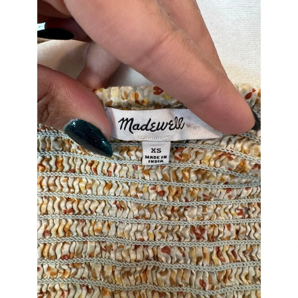 Madewell Puff Sleeve Top Womens XS Floral Smocked Square Neck Blouse G1017